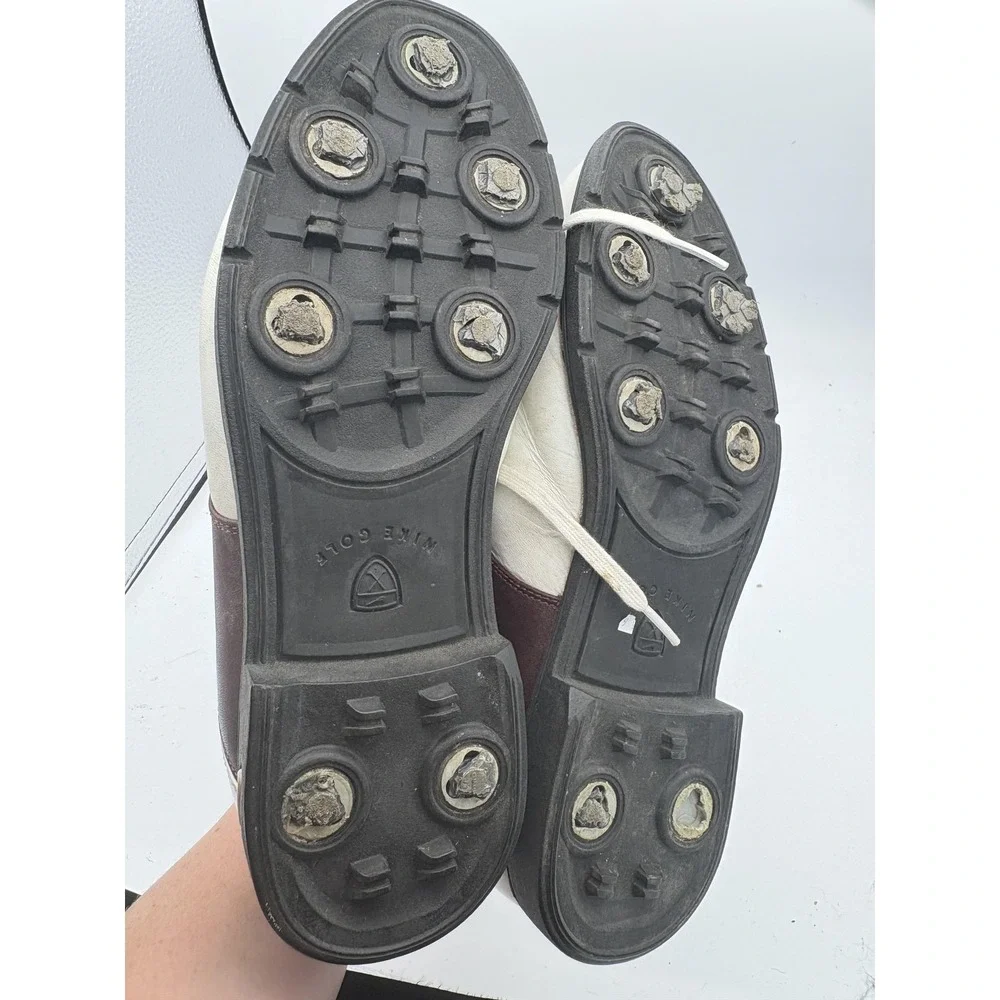 Nike Air Comfort Golf Shoes Mens Size 8 White Brown Leather Spiked Sneakers
